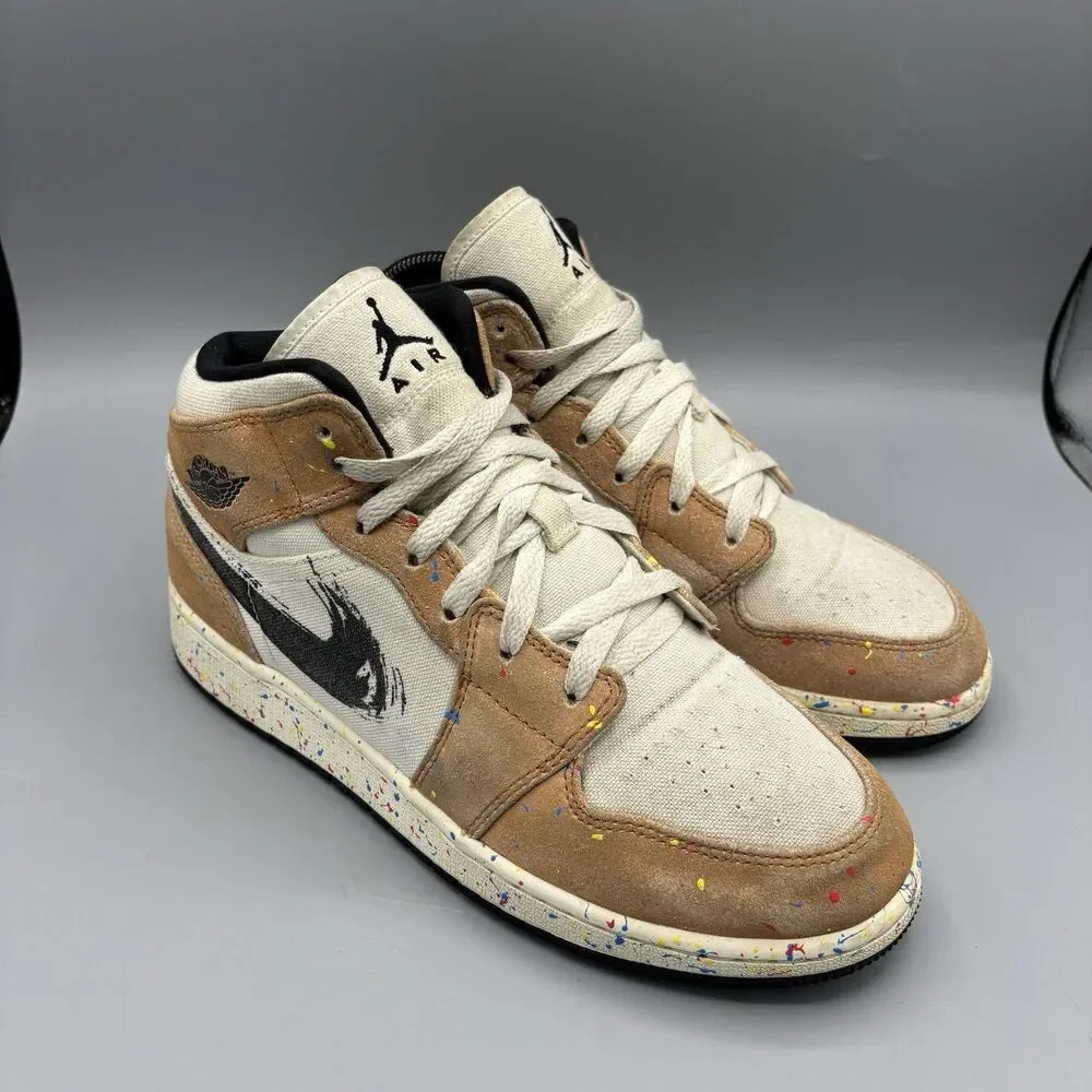Jordan Air Jordan 1 High Top Paint Splatter Canvas Boys Sneakers US Size 6.5Y